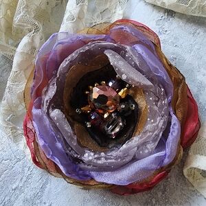 Boho Rose Flower Brooch Clip Apple Blossom Upcycled Magnolia Concept